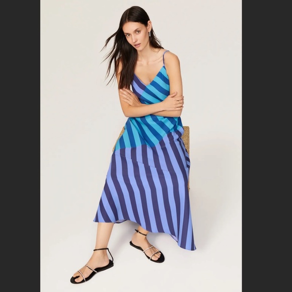 SAUNDERS COLLECTIVE - Blue Striped Slip Sundress - Picture 1 of 6